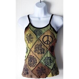 Earthbound Womens Stretch Hippie Shroom Tank Top Size Medium Gypsy Peasant Boho